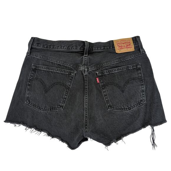 Levi's 501 Cut Off Shorts Women's 31 Black Button Fly 100% Cotton Rigid Denim - Picture 2 of 5